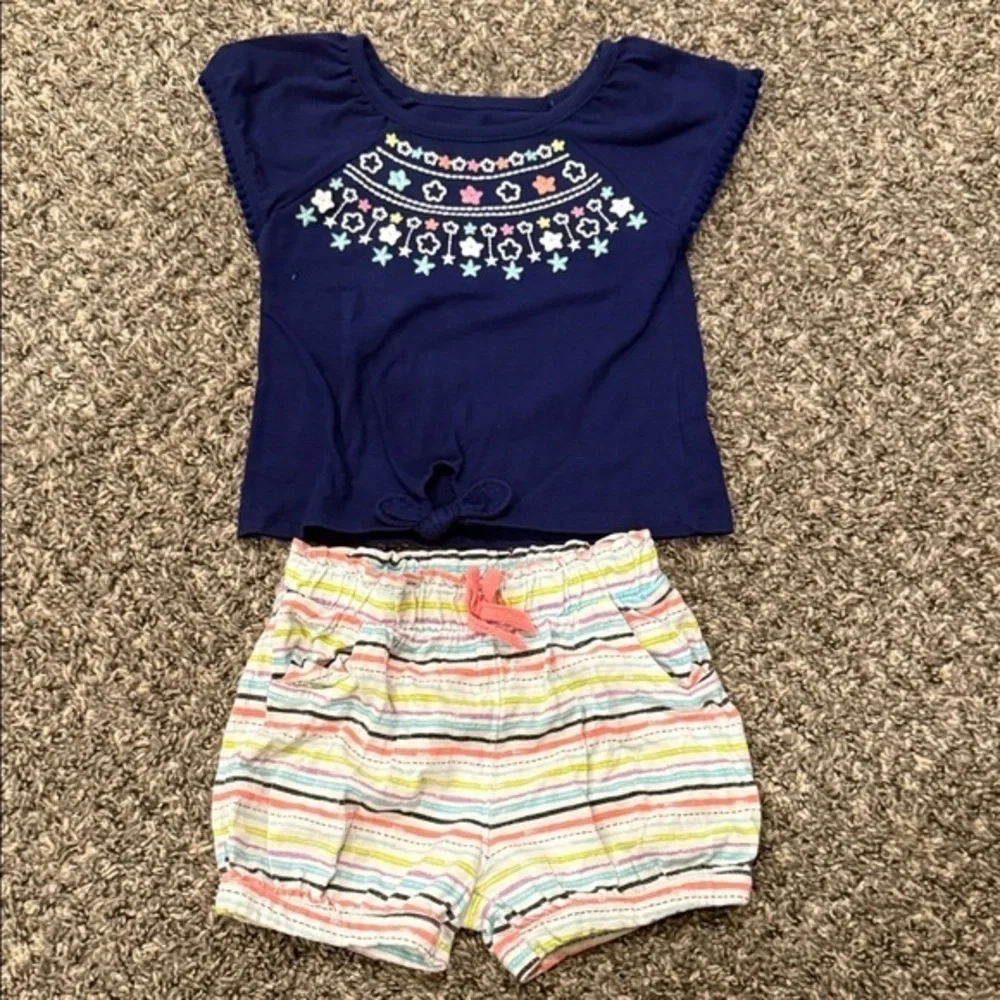 Navy Top and Striped Shorts Set 2t